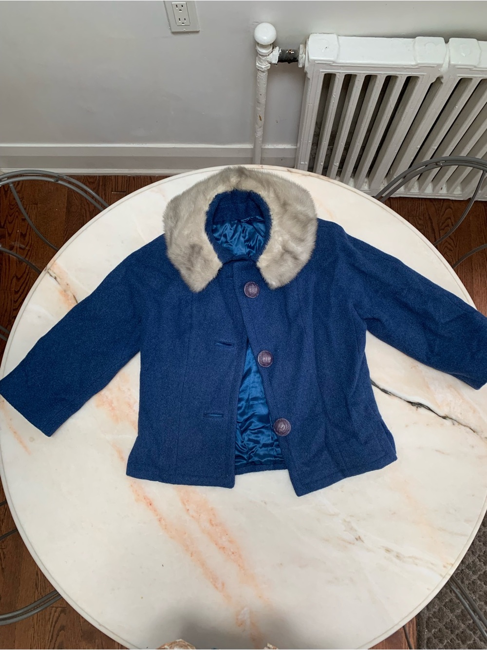 Vintage blin et blin Blue Coat with Faux Fur Collar and skirt